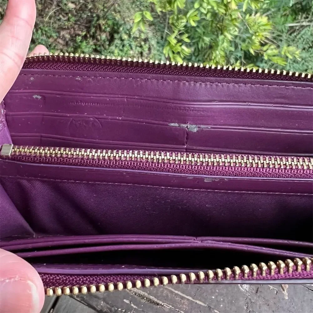 COACH Long Zip-Around Wallet Purple Smooth Leather w Gold Hardware AUTHENTIC